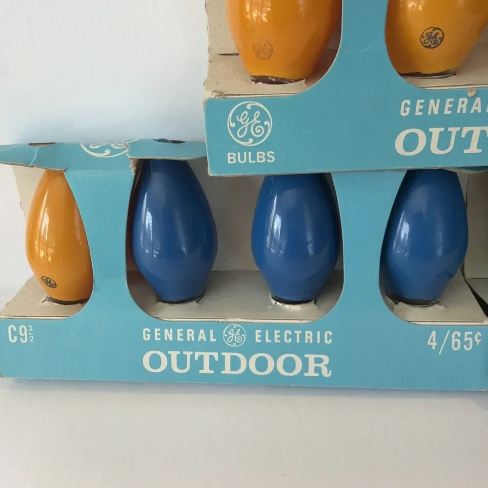 12 Vintage C9 1/2 GE Holiday Christmas Light Replacement Bulbs Yellow Blue Green